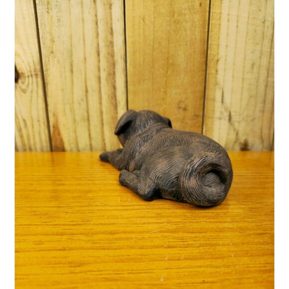 Small Vintage Brown ceramic Pug Dog Figurine Lying Down Collectible Home Decor - Picture 8 of 12